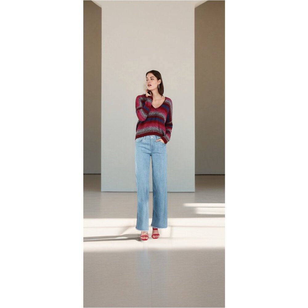 Express Striped Split Back V-Neck Sweater Xs - image 4